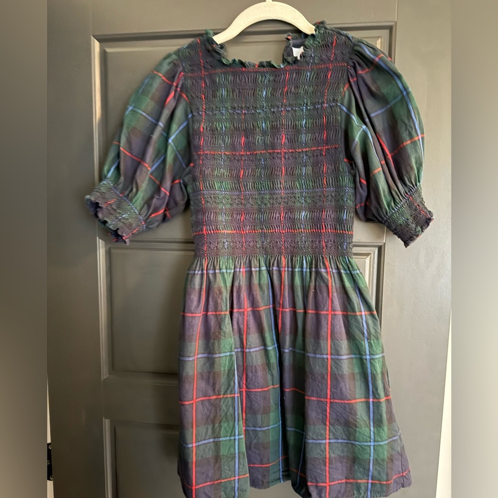 Hill House Green Plaid Smocked Puff-Sleeve Dress